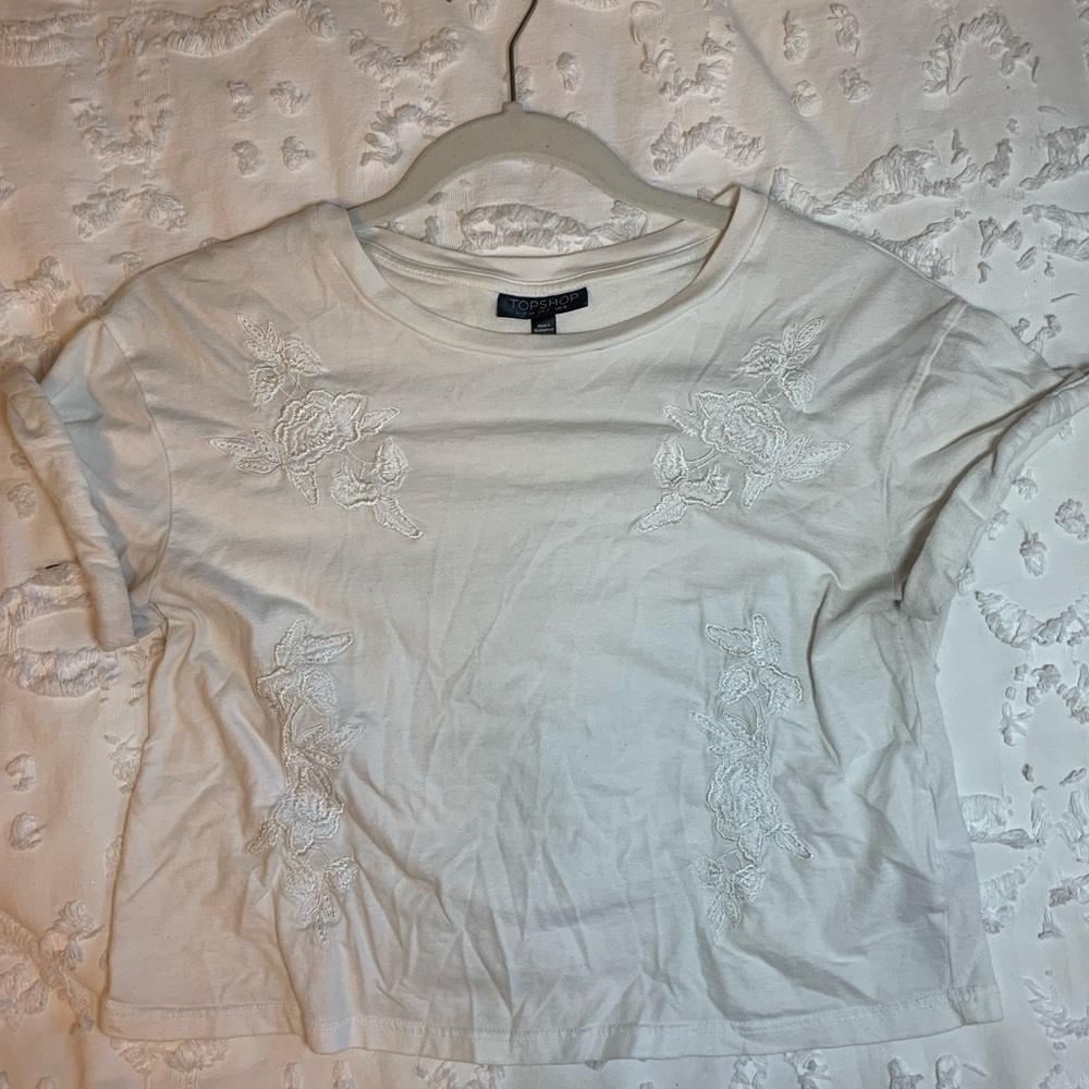 White Topshop Crop w/ Floral Details